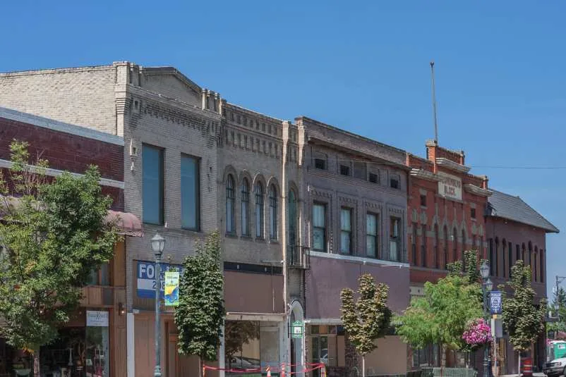 Downtown Caldwell, Idaho storefronts near Indian Creek Plaza