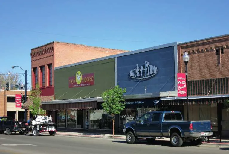 Main street storefronts in Emmett, Idaho